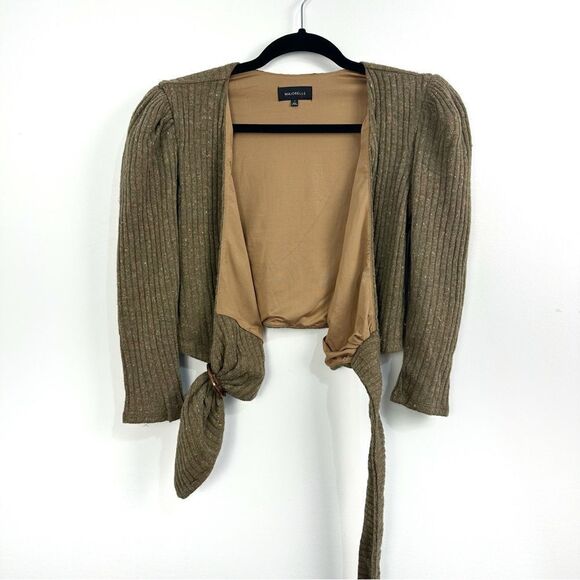 Revolve Majorelle Damien Ribbed Cropped Wrap Sweater in Mocha Brown Sz XS - Picture 5 of 12
